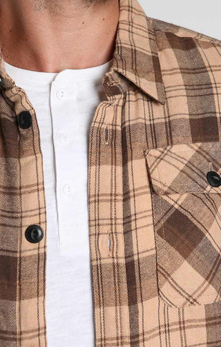 Light Brown Sherpa Lined Flannel Shirt Jacket - JACHS NY