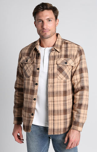 Light Brown Sherpa Lined Flannel Shirt Jacket - JACHS NY