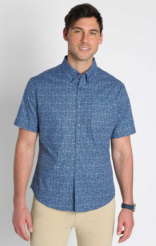 Navy Micro Star Print Short Sleeve Oxford Shirt - JACHS NY