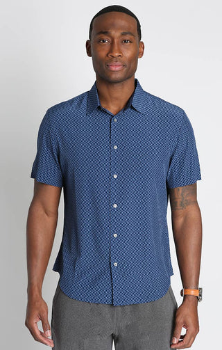 Blue Geo Print Gravityless Short Sleeve Shirt - JACHS NY