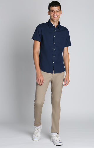 Navy Cotton Linen Short Sleeve Shirt - JACHS NY