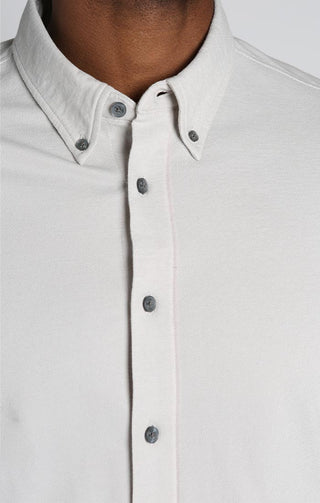 Light Silver Stretch Knit Oxford Short Sleeve Shirt - JACHS NY