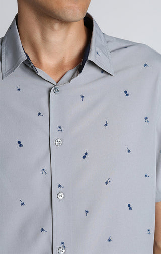 Light Grey Print Gravityless Short Sleeve Shirt - JACHS NY