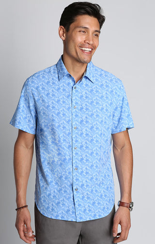 Light Blue Print Gravityless Short Sleeve Shirt - JACHS NY