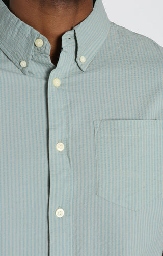 Olive Seersucker Short Sleeve Shirt - JACHS NY