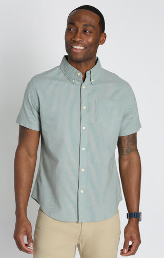 Olive Seersucker Short Sleeve Shirt - JACHS NY