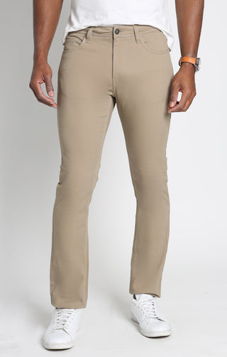Taupe Stretch Slim Fit 5 Pocket Twill Pant - JACHS NY