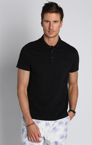 Jet Black Sueded Cotton Polo - JACHS NY