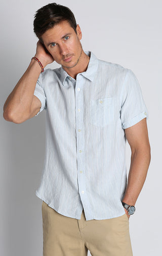 Blue Stripe Linen Short Sleeve Shirt - JACHS NY