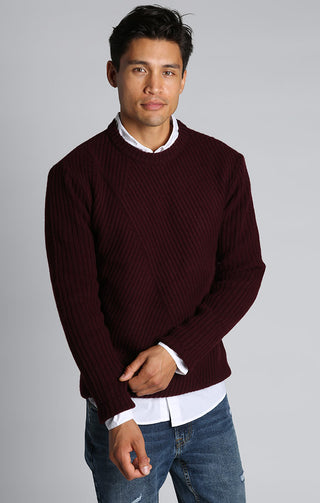 Burgundy Dynamic Ribbed Crewneck Sweater - JACHS NY