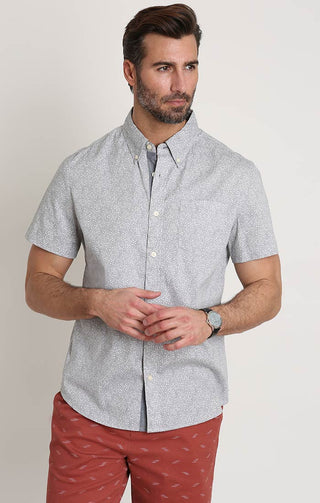 Grey Floral Print Stretch Poplin Short Sleeve Shirt - JACHS NY
