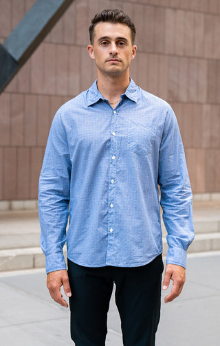 Hayati Blue Micro Glen Plaid Shirt - JACHS NY