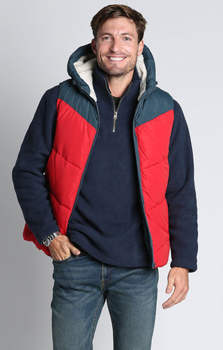 Red and Grey Sherpa Lined Puffer Vest - JACHS NY