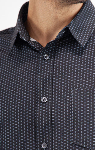 Black Printed Short Sleeve Poly Spandex Tech Shirt - JACHS NY