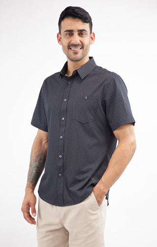 Black Printed Short Sleeve Poly Spandex Tech Shirt - JACHS NY