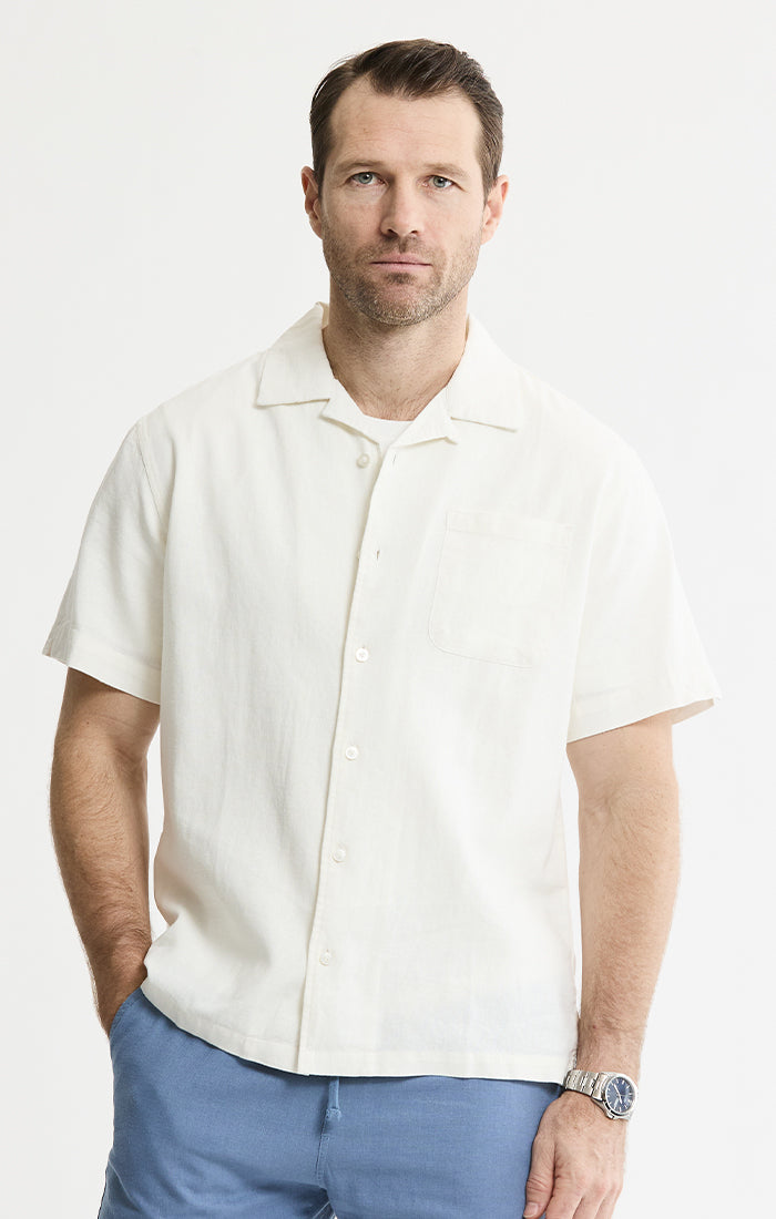 Linen Blend Short Sleeve Camp Shirt | Men's Short Sleeve Shirts
