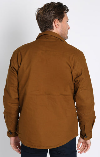 Dark Khaki Stretch Canvas Sherpa Shirt Jacket - JACHS NY