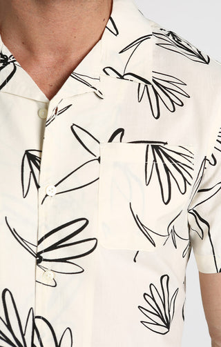 Off White Floral Print Short Sleeve Camp Shirt - JACHS NY