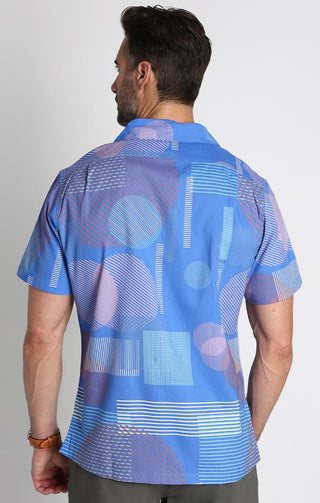 Blue Retro Print Short Sleeve Rayon Camp Shirt - JACHS NY
