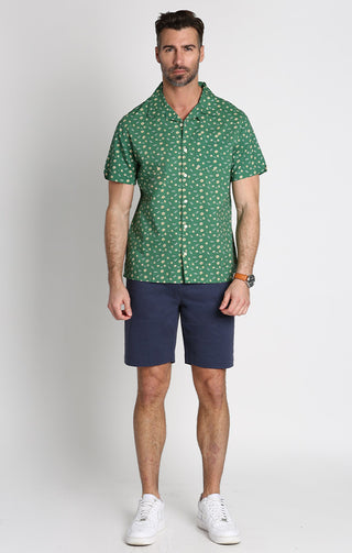 Green Floral Print Short Sleeve Camp Shirt - JACHS NY