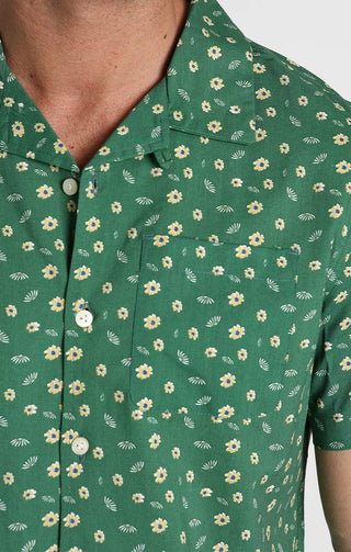 Green Floral Print Short Sleeve Camp Shirt - JACHS NY