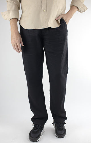 Black Straight Fit Linen Blend Chino Pant - JACHS NY