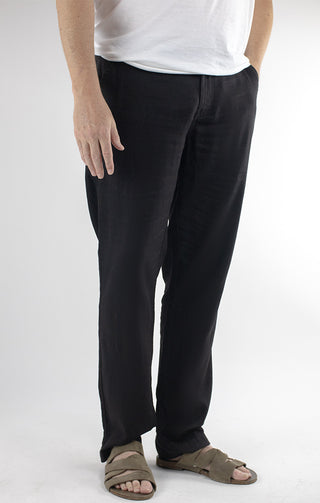 Black Straight Fit Linen Blend Chino Pant - JACHS NY