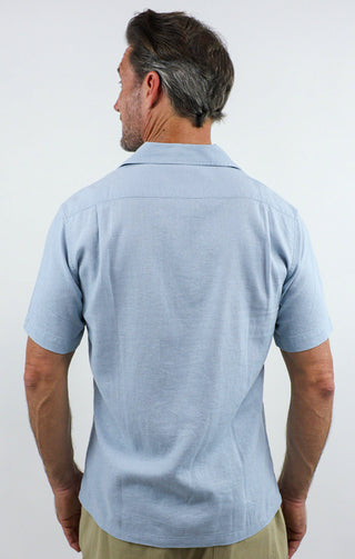 Light Blue Linen Suffolk Short Sleeve Camp Shirt - JACHS NY