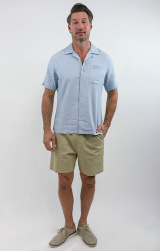 Light Blue Linen Suffolk Short Sleeve Camp Shirt - JACHS NY