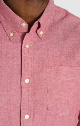 Red Stretch Chambray One Pocket Long Sleeve Shirt - JACHS NY