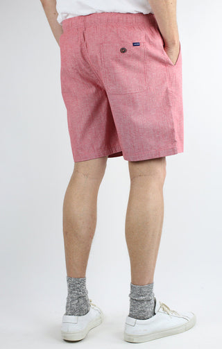 Red Stretch Chambray Pull On Dock Short - JACHS NY
