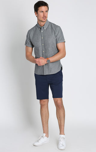 Grey Stretch Chambray Short Sleeve Shirt - JACHS NY