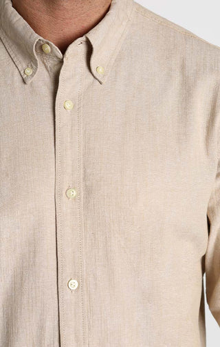 Beige Stretch Chambray Long Sleeve Shirt - JACHS NY