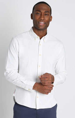 White Stretch Chambray Long Sleeve Shirt - JACHS NY