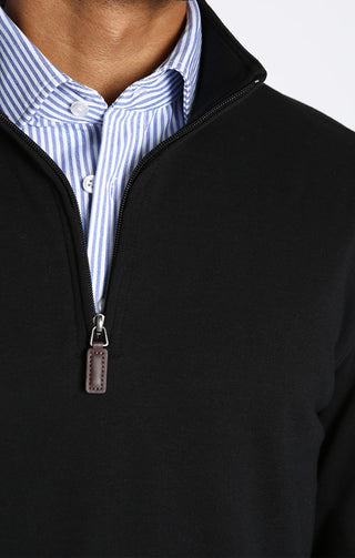 Black Quarter Zip Cotton Modal Pullover - JACHS NY