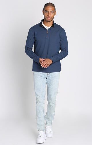 BLUE 1/4 ZIP PULL-OVER IN COTTON MODAL - JACHS NY