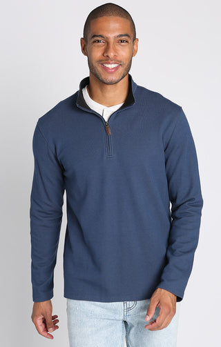 Blue Quarter Zip Cotton Modal Pullover - JACHS NY