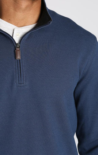 Blue Quarter Zip Cotton Modal Pullover - JACHS NY