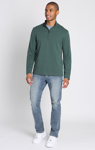 Green Quarter Zip Cotton Modal Pullover - JACHS NY