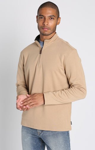 CAMEL 1/4 ZIP PULL-OVER IN COTTON MODAL - JACHS NY
