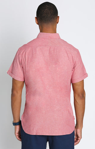 Red Stretch Chambray Short Sleeve Shirt - JACHS NY