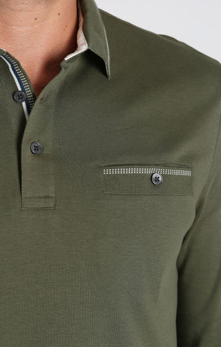 Olive Luxe Cotton Interlock Long Sleeve Polo - JACHS NY
