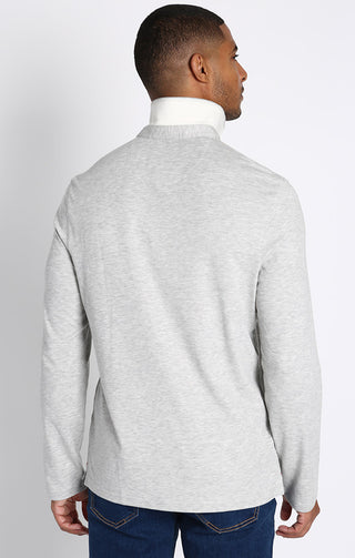 Grey Luxe Cotton Interlock Long Sleeve Polo - JACHS NY