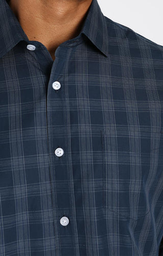 Navy Plaid Hayati Spread Collar Shirt - JACHS NY