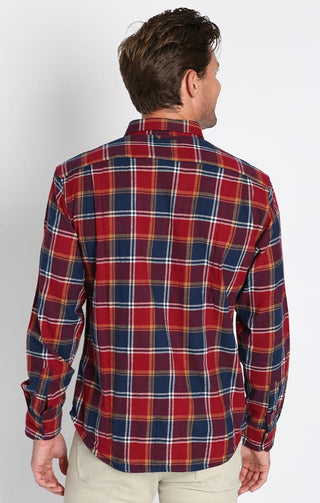 Red and Navy Plaid Stretch Midweight Flannel Shirt - JACHS NY