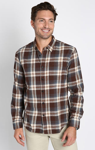 Brown Plaid Midweight Stretch Flannel Shirt - JACHS NY
