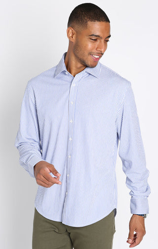 Blue Striped Warp Knit Bamboo Shirt - JACHS NY