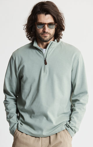 Stretch Cotton Slub Quarter Zip Pullover - JACHS NY