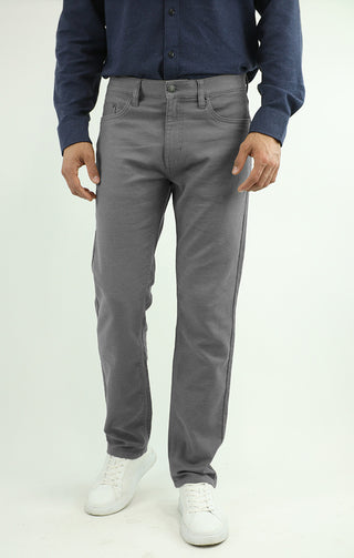 Grey Stretch Straight Fit 5 Pocket Twill Pant