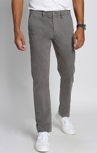 Grey Bowie Straight Fit Stretch Sateen Chino Pant - JACHS NY